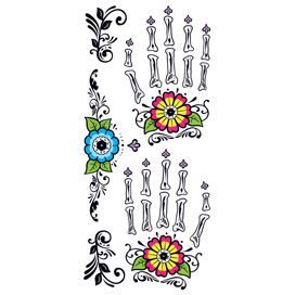 Glitter Day of the Dead Floral Hands Design Water Transfer Temporary Tattoo(fake Tattoo) Stickers NO.13329